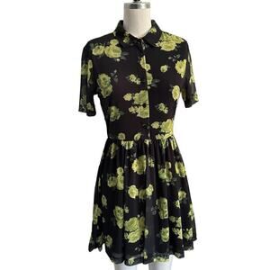 Urban Outfitters Black and Yellow Floral Mini Dress